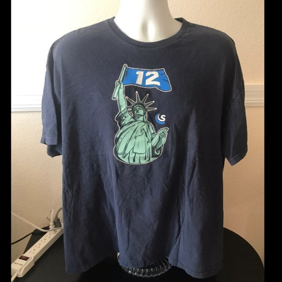 Seattle Seahawks T-shirt. Statue of Liberty 12 flag from super bowl 48. - Picture 1 of 5